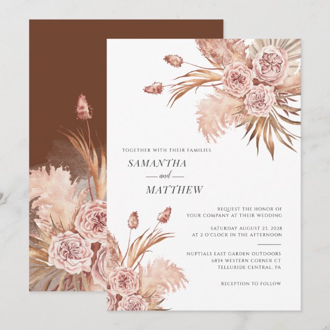 Modern Pampas Grass Watercolor Botanical Invitation (Front/Back)