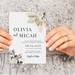 modern pampas grass wedding invitation