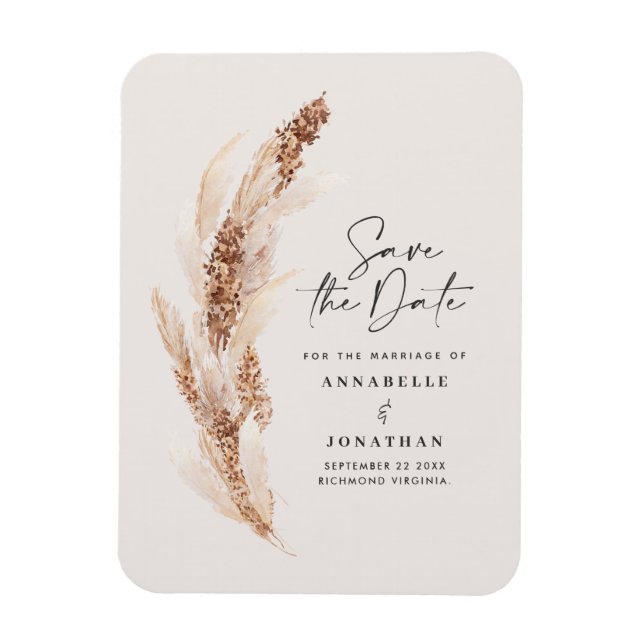 Modern pampas grass wedding save the date magnet (Vertical)