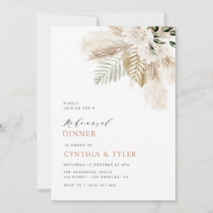 modern pampas greenery boho floral rehearsal invitation
