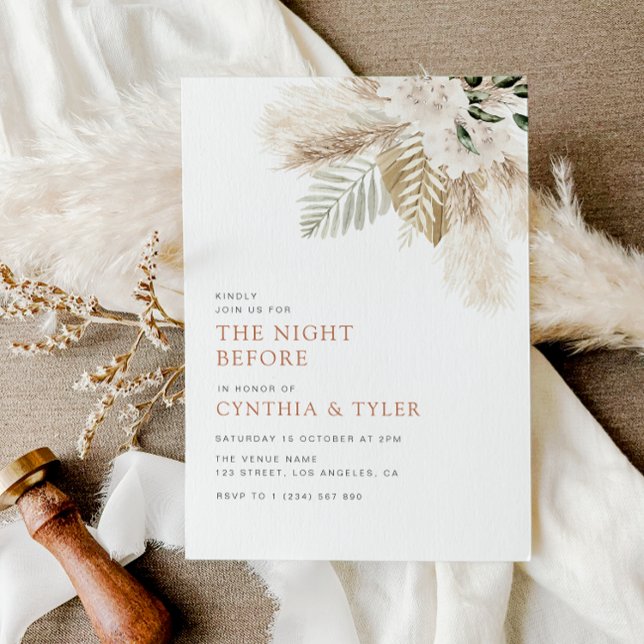 modern pampas greenery boho the night before invitation (Creator Uploaded)