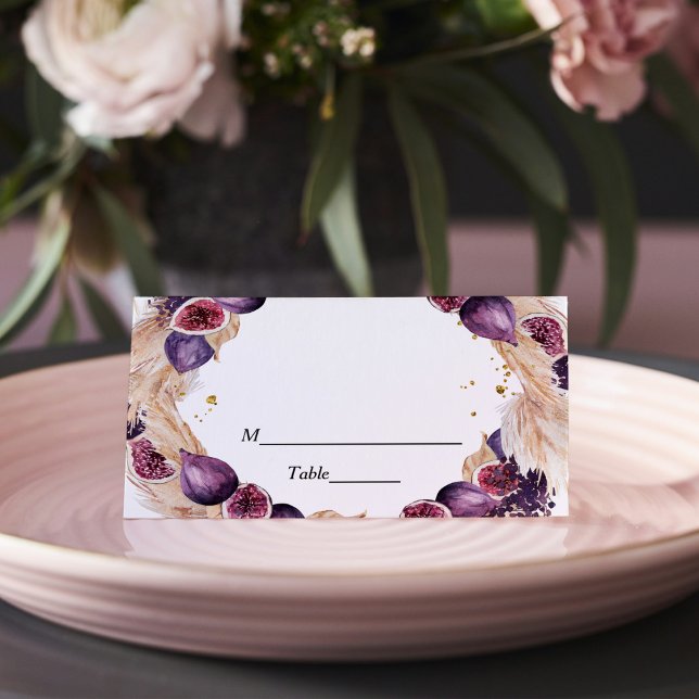 Modern Pampas & Purple Figs Beauty Frame Place Card (Creator Uploaded)