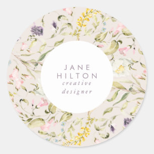 Modern Pampas Spring Wildflowers Floral Cream Classic Round Sticker