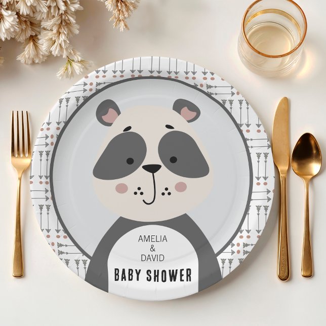 Modern Panda Neutral Baby Shower Table Paper Plate (Creator Uploaded)