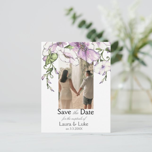 Modern Pansy Save the Date Postcard (Standing Front)