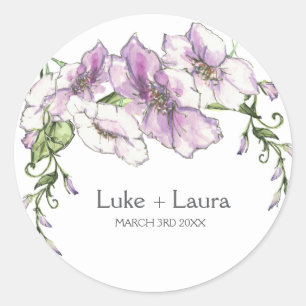 Modern Pansy Wedding Classic Round Sticker