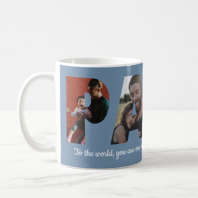 Modern PAPA 4 Photo Happy Father's Day Blue Coffee Mug (Left)