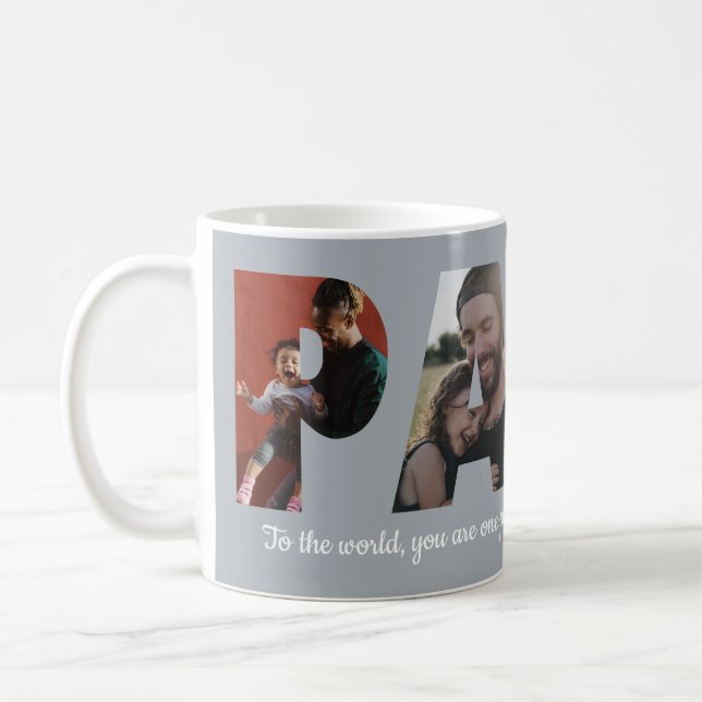 Modern PAPA 4 Photo Silver Grey Happy Father's Day Coffee Mug (Left)