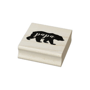 Modern Papa Bear Script Bear Silhouette Rubber Stamp