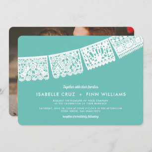Modern Papel Picado Custom Colour + Photo   Weddin Invitation