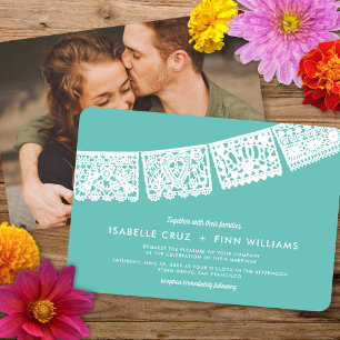 Modern Papel Picado Custom Colour + Photo   Weddin Invitation