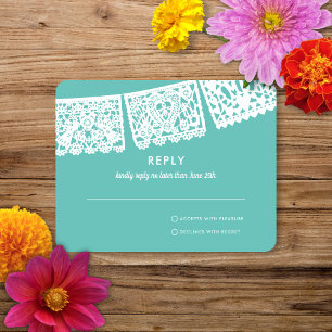 Modern Papel Picado Custom Colour Wedding RSVP Card