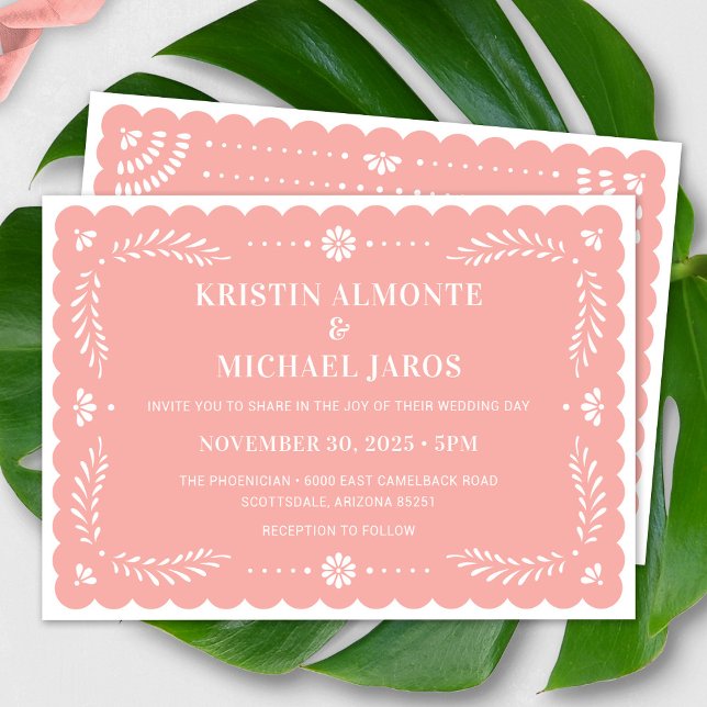 Modern Papel Picado Mexican Wedding Invitation (Modern Papel Picado Wedding Invitation In Blush)