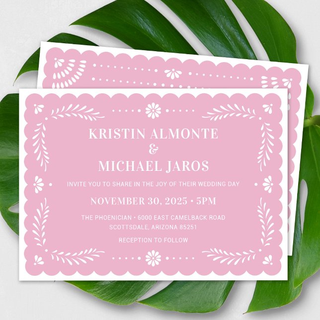 Modern Papel Picado Mexican Wedding Invitation (Modern Papel Picado Wedding Invitation In Lavender)