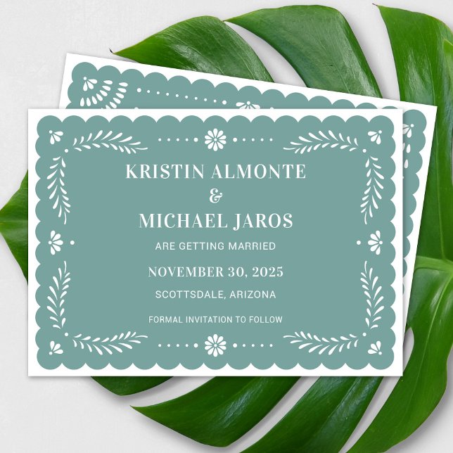 Modern Papel Picado Save The Date Invitation (Modern Papel Picado Save The Date in Sage)