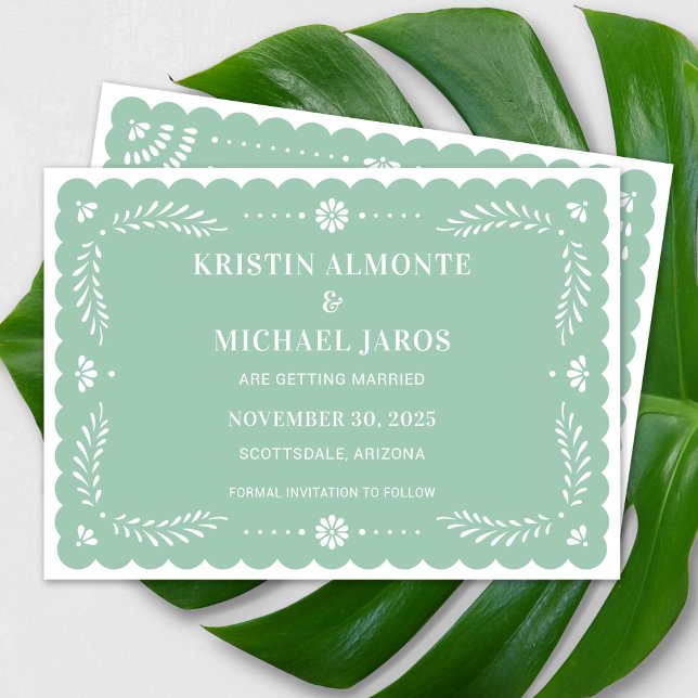 Modern Papel Picado Save The Date Invitation (Modern Papel Picado Save The Date in Mint)