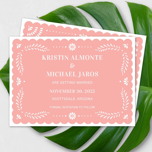 Modern Papel Picado Save The Date Invitation (Modern Papel Picado Save The Date in Blush)