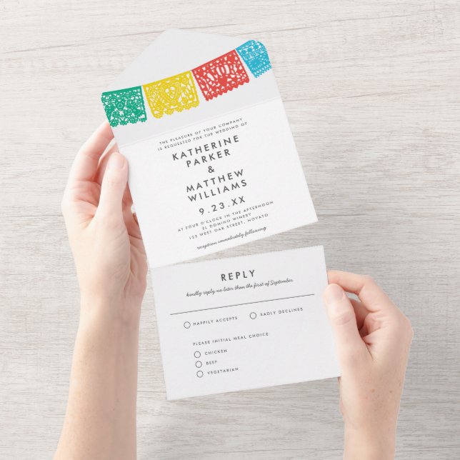 Modern Papel Picado Wedding Banner All In One Invitation (Tearaway)