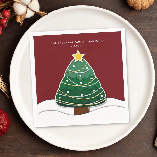Modern Papercut Style Christmas Tree Xmas Party Napkin (Creator Uploaded)