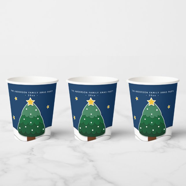 Modern Papercut Style Christmas Tree Xmas Party Paper Cups (Multi)