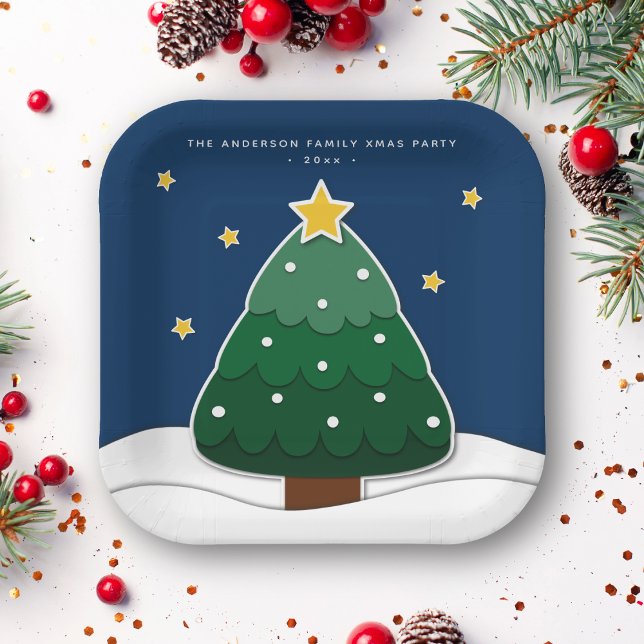 Modern Papercut Style Christmas Tree Xmas Party Paper Plate (Creator Uploaded)