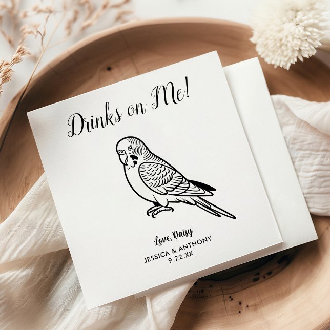 Modern Parakeet Wedding Cocktail Napkins (Creator Uploaded)