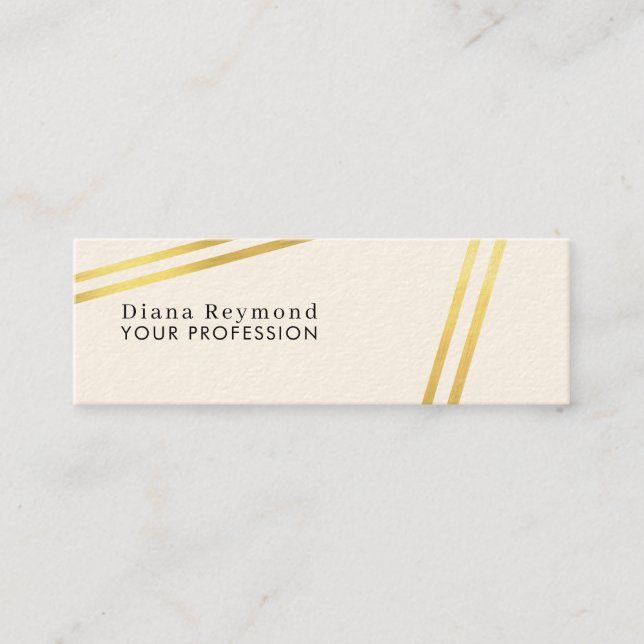 Modern Parallel Faux Gold Stripes Cream White Mini Business Card (Front)