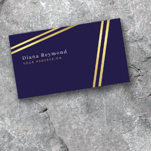 Modern Parallel Gold Stripes Dark Blue Business Card
