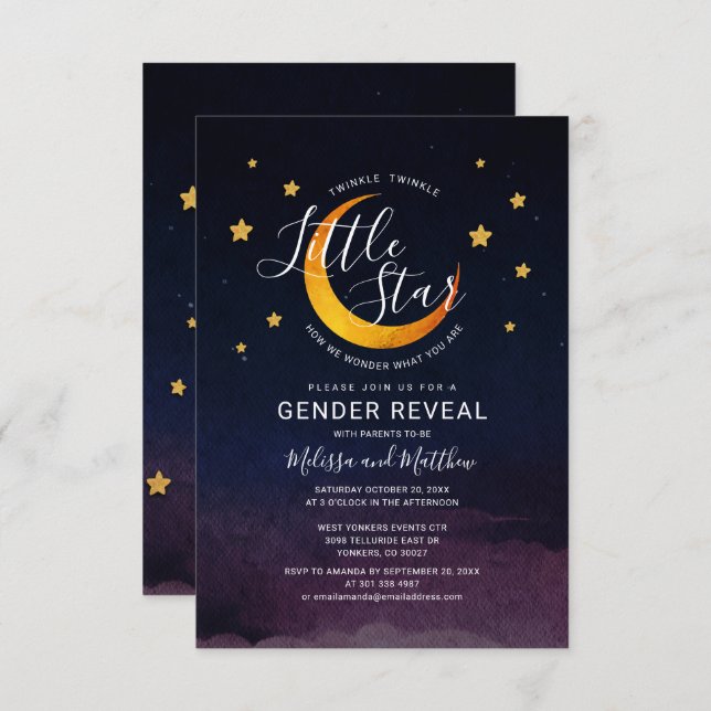Modern Parents To Be Gender Reveal Moon Stars Invitation (Front/Back)