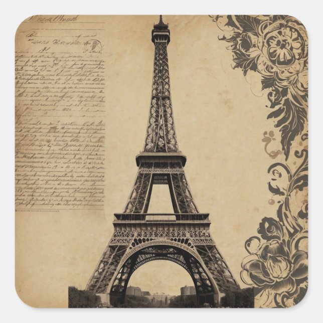 Modern Paris Eiffel Tower France Vintage Square Sticker (Front)