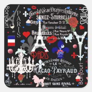 Modern Paris French black collage Square Sticker