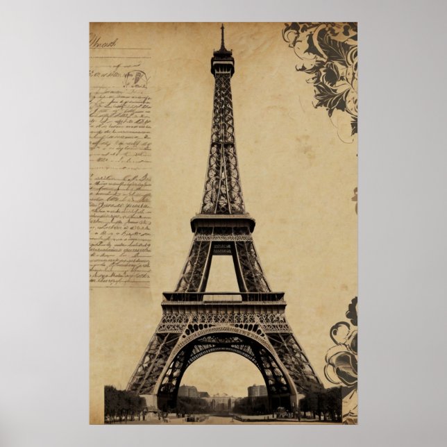 Modern Parisian Eiffel Tower Paris French Vintage Poster (Front)