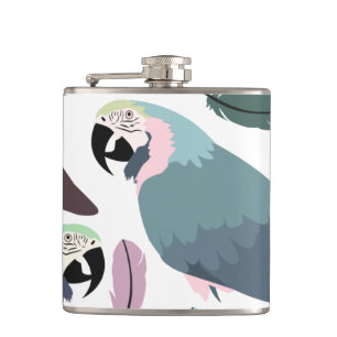 Modern Parrots Tropical Pattern Hip Flask