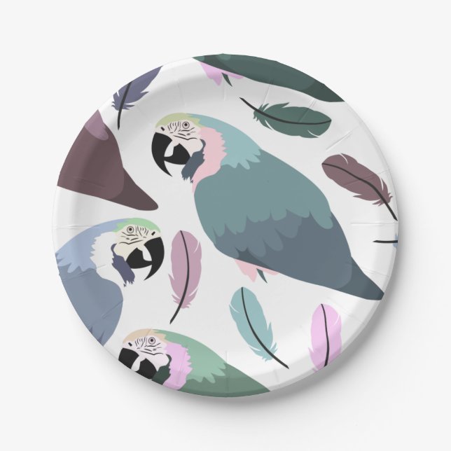 Modern Parrots Tropical Pattern  Paper Plate (Front)