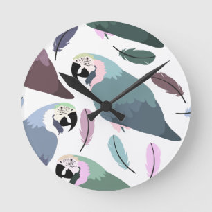 Modern Parrots Tropical Pattern  Round Clock