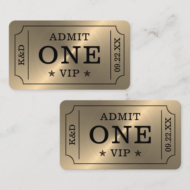 Modern Party Admission Ticket - Gold Enclosure Card (Front/Back)