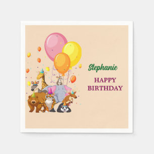 Modern Party Animals Rainbow Colour Birthday Napkin