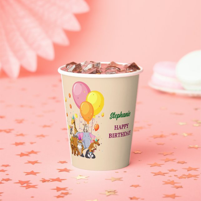 Modern Party Animals Rainbow Colour Birthday  Paper Cups (Insitu)