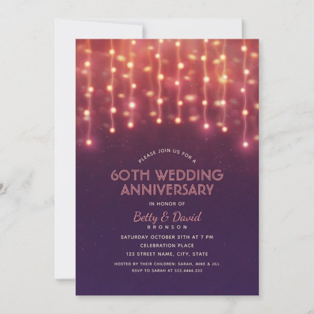 Modern Party Lights 60th Wedding Anniversary Invitation (Front)