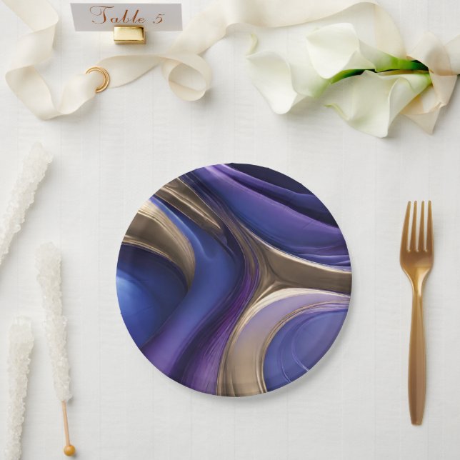 Modern Party Supplies-Blue Purple and Gold- Paper Plate (Wedding)