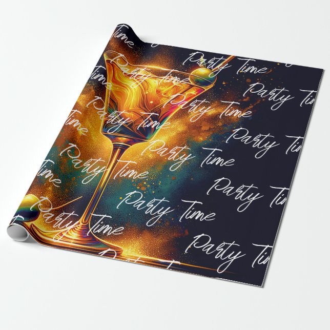 Modern Party Time Neon Personalised Wrapping Paper (Unrolled)