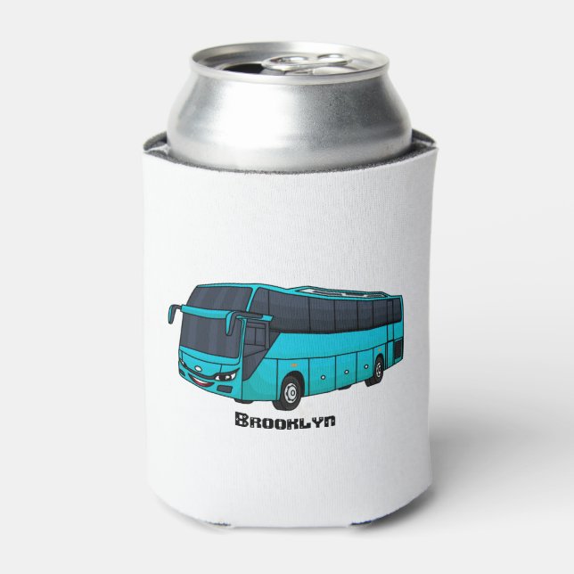 Modern passenger bus cartoon illustration can cooler (Can Front)