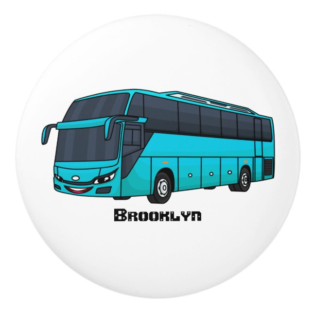 Modern passenger bus cartoon illustration ceramic knob (Front)
