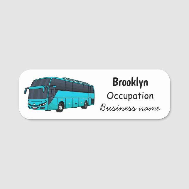 Modern passenger bus cartoon illustration name tag (Front)