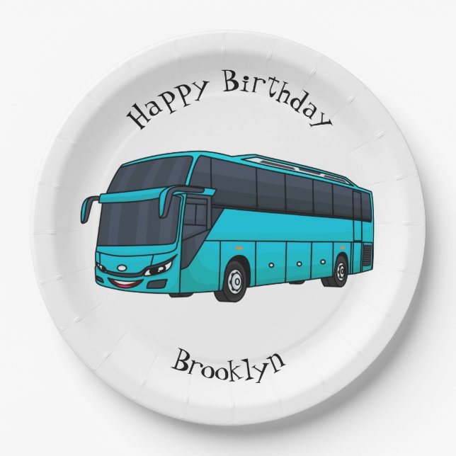 Modern passenger bus cartoon illustration paper plate (Front)