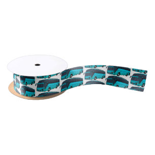 Modern passenger bus cartoon illustration satin ribbon