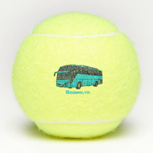 Modern passenger bus cartoon illustration tennis balls