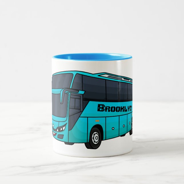 Modern passenger bus cartoon illustration Two-Tone coffee mug (Center)