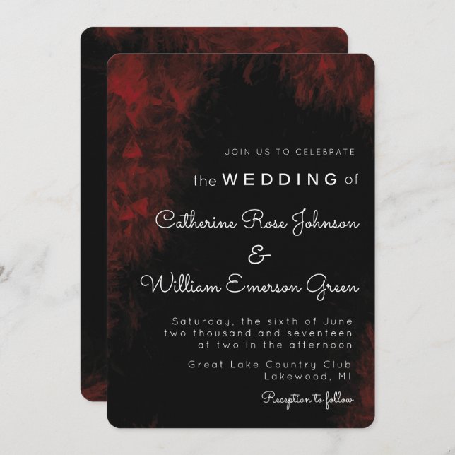 Modern Passionate Red 'n Black Wedding Invitation (Front/Back)