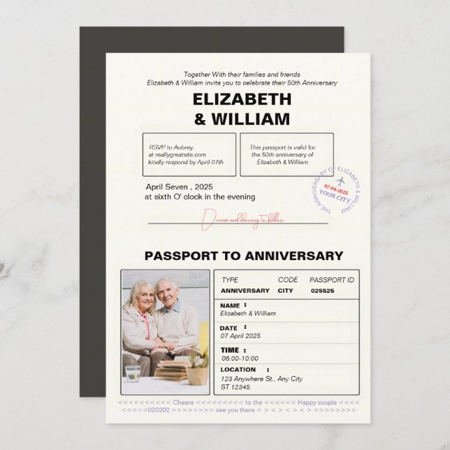 Modern Passport 50th Anniversary  Invitation (Front/Back)